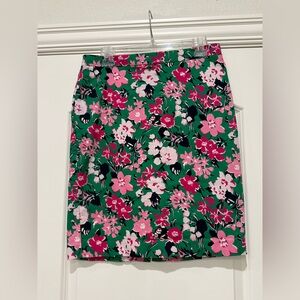 Ladies J Crew Pink Green Floral Pencil Stretch Skirt Size 6